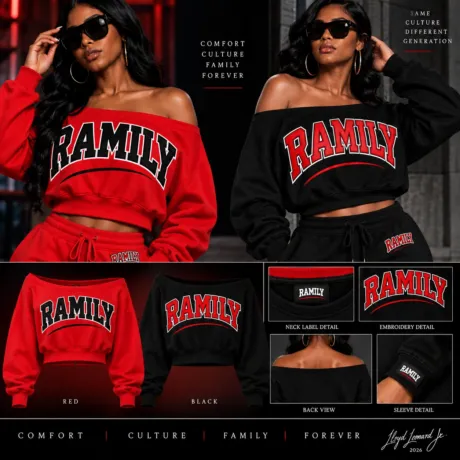 Ramily Off The Shoulder Embroidered Sweatshirt (Ladies)
